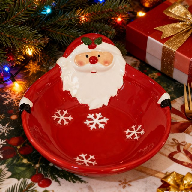 Cuenco de cerámica de Papá Noel pintado a mano | Plato para desayuno y postre navideño | Vajilla navideña para reuniones y aperitivos festivos