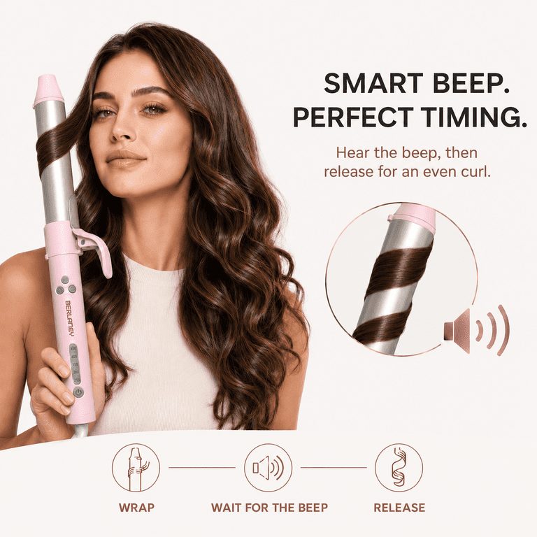 Berlaney 1.25" Automatic Rotating Curling Iron, Pink photo 2
