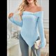 thumbnail image 5 of Suéter de Punto con Lazo y Hombros Descubiertos para Mujer, con Abertura Lateral, Estilo Y2K, A Azul L, 5 of 10