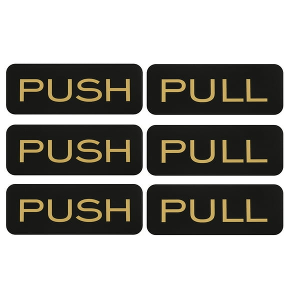 3Set Push Pull Door Stickers, 4.7in Push and Pull Signs Plate Acrylic Vertical Self-Adhesive for Doors Glass Window Business Stores, Rectangle, Black Gold