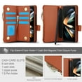 thumbnail image 3 of for Samsung Galaxy Z Fold 3 Wallet Case with S Pen Holder, Magnetic Closure with RFID Blocking ID Card Slots Zipper Purse PU Leather Flip Kickstand Lanyard Phone Case,Brown, 3 of 8