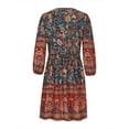 thumbnail image 4 of FASHIONWT Women Retro Floral Print 3/4 Sleeve Summer Loose Dress, 4 of 7