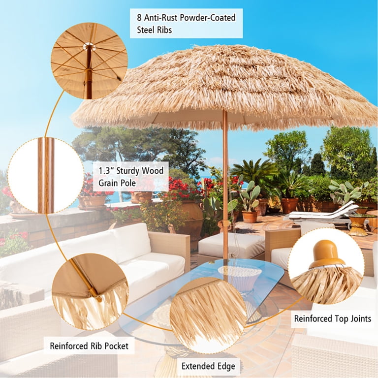 8 feet patio umbrella Aimee Lii 8 Feet Patio Thatched Tiki Umbrella Hawaiian Hula Beach Umbrella,  Sunbrella Umbrella Outdoor Patio