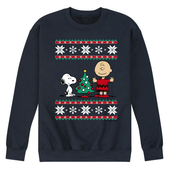 Peanuts - Snoopy And Charlie Ugly Christmas Sweater - Men's Crew Neck Fleece Pullover