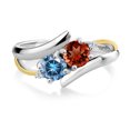 thumbnail image 2 of Gem Stone King 925 Silver and 10K Yellow Gold Ring Round Red Garnet and Vivid Persian Blue Moissanite (1.52 Cttw, Size 8), 2 of 5
