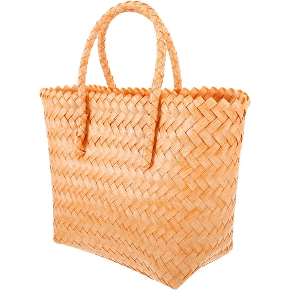 Masteelf Woven Handbag for Women, Boho Beach Bag Woven Tote Bag Plastic Wicker Purse Large Woven Handbag for Summer Beach Travel