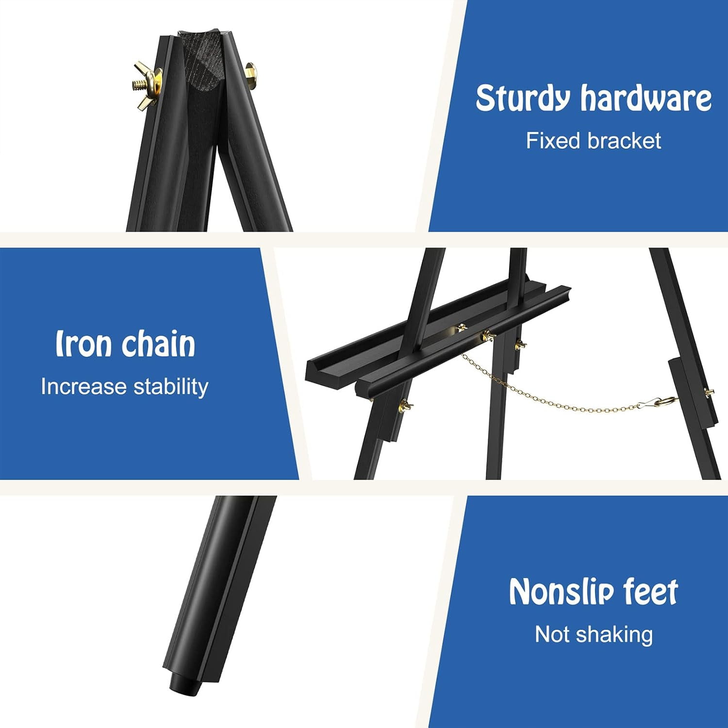 Wooden Art Easel Stand - 63" Portable Tripod Wood Artist Easel - Adjustable Floor Poster Stand for Painting, Display Show, Wedding - Black