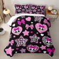 thumbnail image 2 of Feelyou Black Pink Bow Skull Quilt Full, Leopard Print Love Heart Stars Full Bedspread Sets, 3 Pieces, 1 Comforter and 2 Pillowcases, 2 of 7