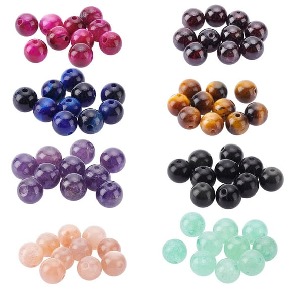 80 Pcs 8 Styles Natural Gemstone Beads 6mm Round Rock Beads Genuine Stone Beads Natural Real Stone Spacer Beads for DIY Bracelet Necklaces Jewelry Making
