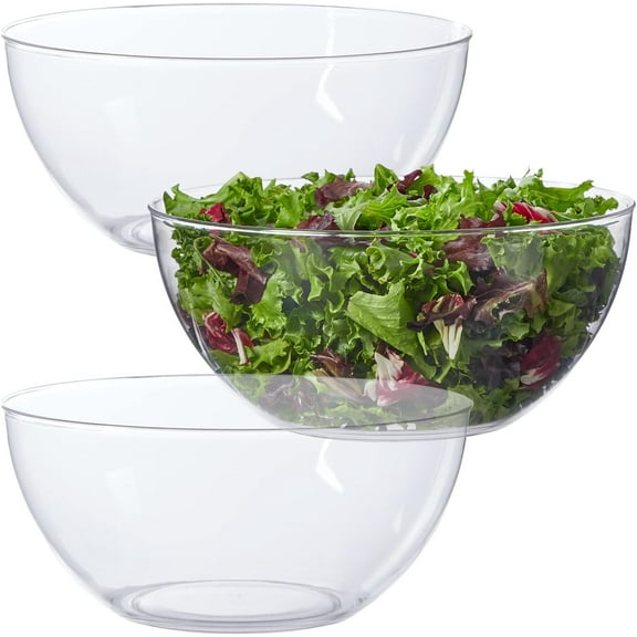 Clear Plastic Salad and Serving 10-inch Bowls | set of 3 | Reusable, BPA-free, Made in the USA | 135 oz. capacity