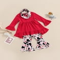 thumbnail image 2 of Toddler Baby Girls Spring Princess Flare Pants Set O-Neck Ruffles Tops + Bell Bottom Pants Headband, 2 of 6