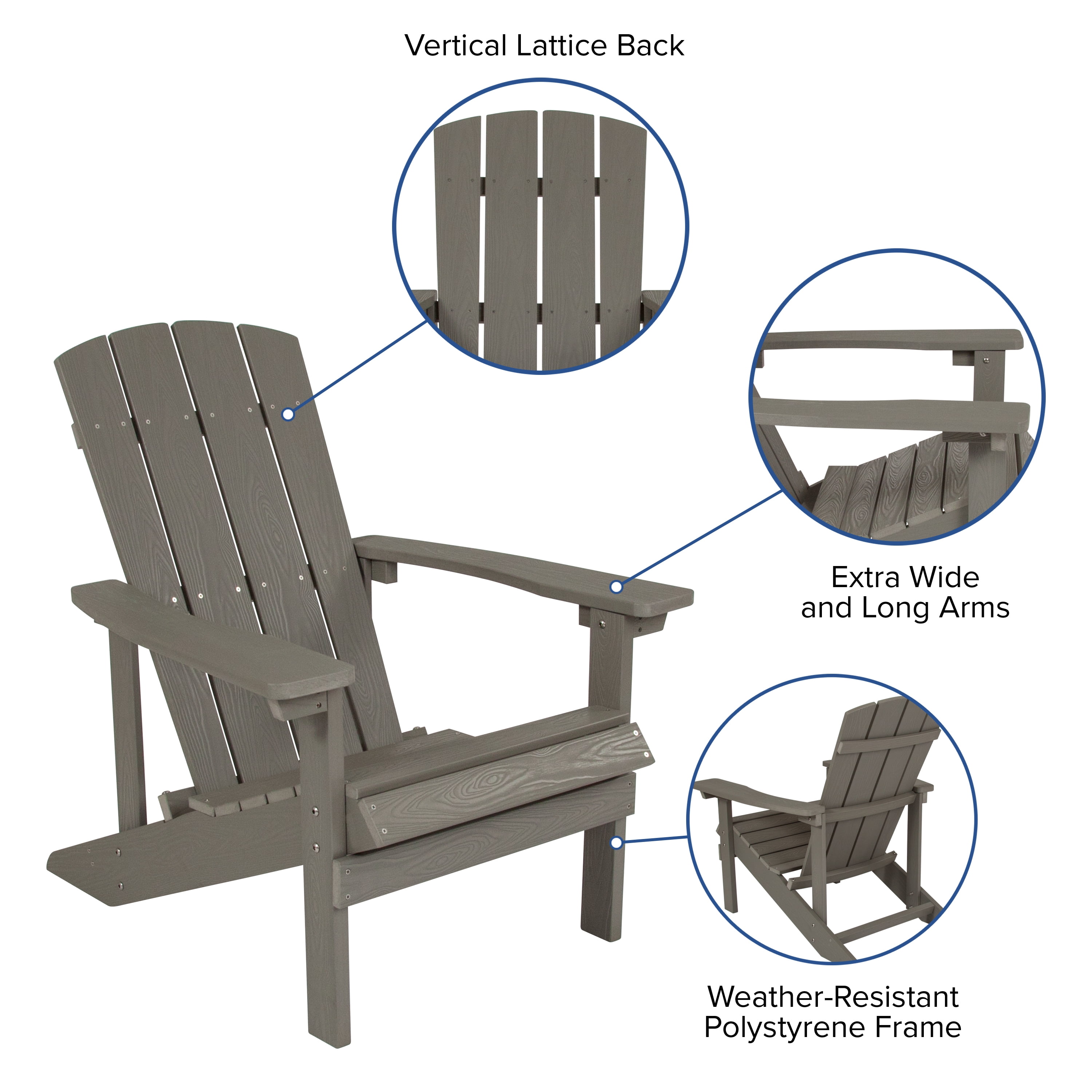 (2 pack) Emma + Oliver Set of 4 Outdoor Gray All-Weather Poly Resin Wood Adirondack Chairs
