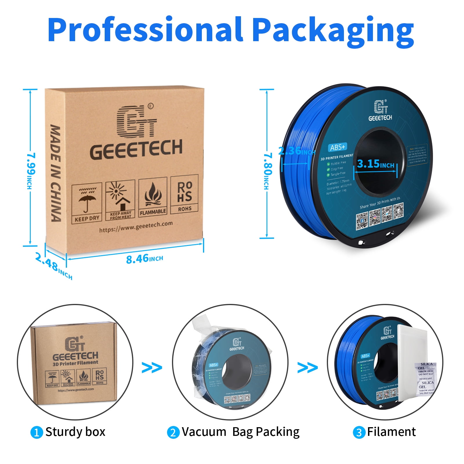Geeetech ABS 3D Printer Filament 1.75mm ABS Filament 10KG Spool Blue