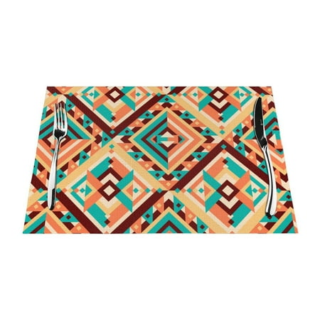 

XMXT 4 Pcs Woven Placemats Aztec Tribal Geometric Print Stain Resistant Anti-Skid Placemat for Kitchen Table 12 x 18 inches