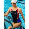 thumbnail image 4 of Attraco Women's One-piece Sports Swimsuit Color Block Water Aerobic Swimwear Bathing Suit, 4 of 6