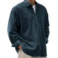 thumbnail image 2 of Huankd Corduroy Shirt for Men Retro Style Long Sleeve Casual Button Down Shirt Spread Collar Spring Fall Workwear Navy 3XL, 2 of 6