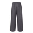 thumbnail image 4 of KDDYLITQ Linen Pants Women Petite Wide Leg High Waisted Pants Flowy Casual Baggy Drawstring Palazzo Trousers Dark Gray L, 4 of 5