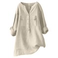 thumbnail image 4 of Arlun Womens Classic Loose Blouses V-Neck Button down Long Sleeve Shirts Solid Color Simple and Stylish Lightweight Beach Holiday Casual Tops 1-Beige L, 4 of 4