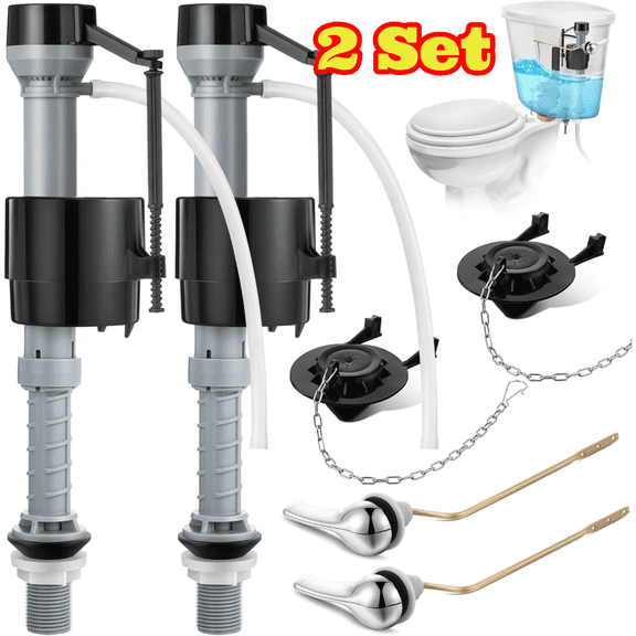 2 Pack Universal Toilet Flusher Replacement Kit, Water-Saving & Adjustable Fill Valve, 2 inch Flapper, Side Mount Handle Lever, Quiet Toilet Repair Kit Inside Tank