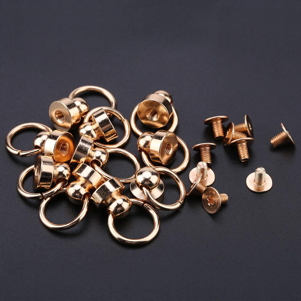 10pcs Brass Cue and D Ring Rivet Screws Round Head Screw Back Leather Crafts 