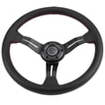 thumbnail image 4 of Volante de coche de cuero perforado negro con marco de aluminio universal de 350 mm/14 pulgadas con bocina (rojo), 4 of 12