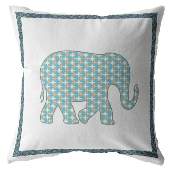 Light Elephant Indoor/Outdoor Pillow with Removable Cover in Light Blue and Gold and White26x26