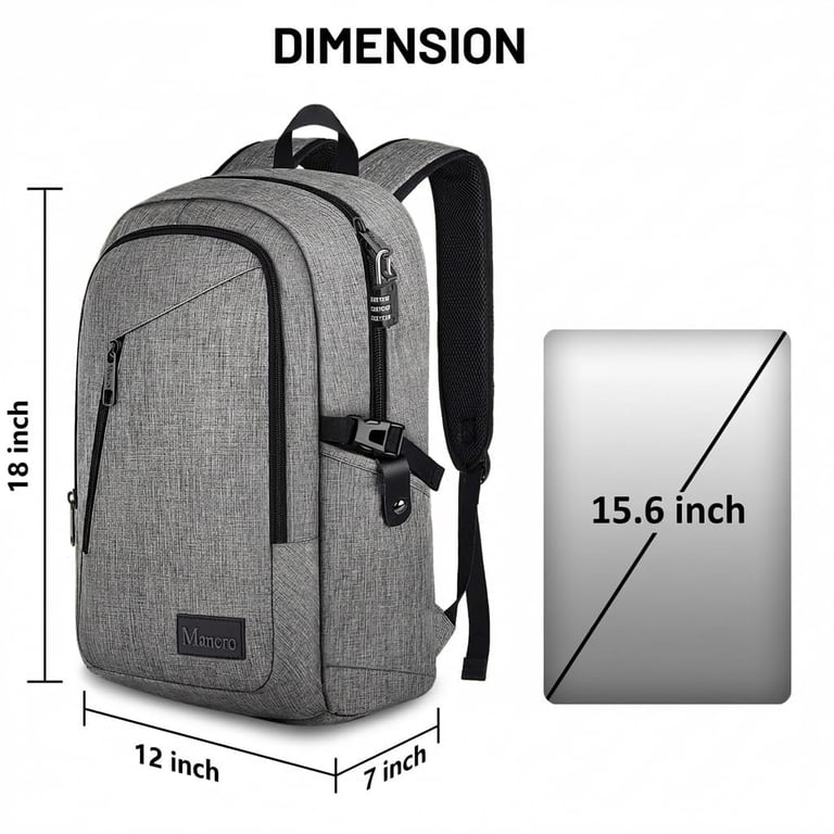 Mancro Laptop Backpack with Lock, Water Resistant 15.6 In photo 2