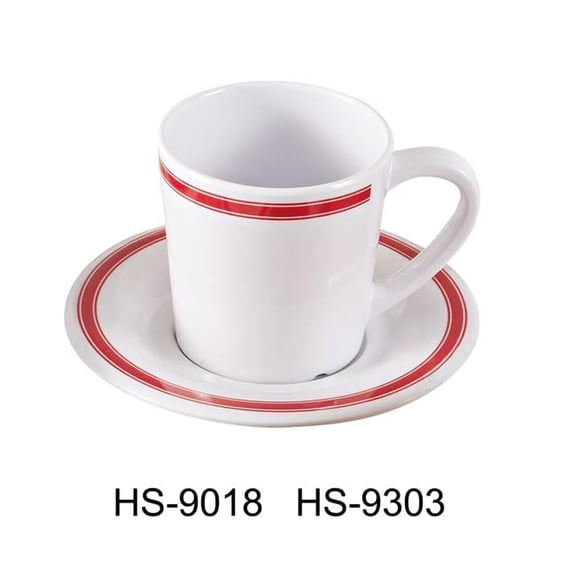 Yanco HS-9018 3 in. 7 oz Houston Mug & Tea Cup - Melamine, White & Red Rim - Pack of 48