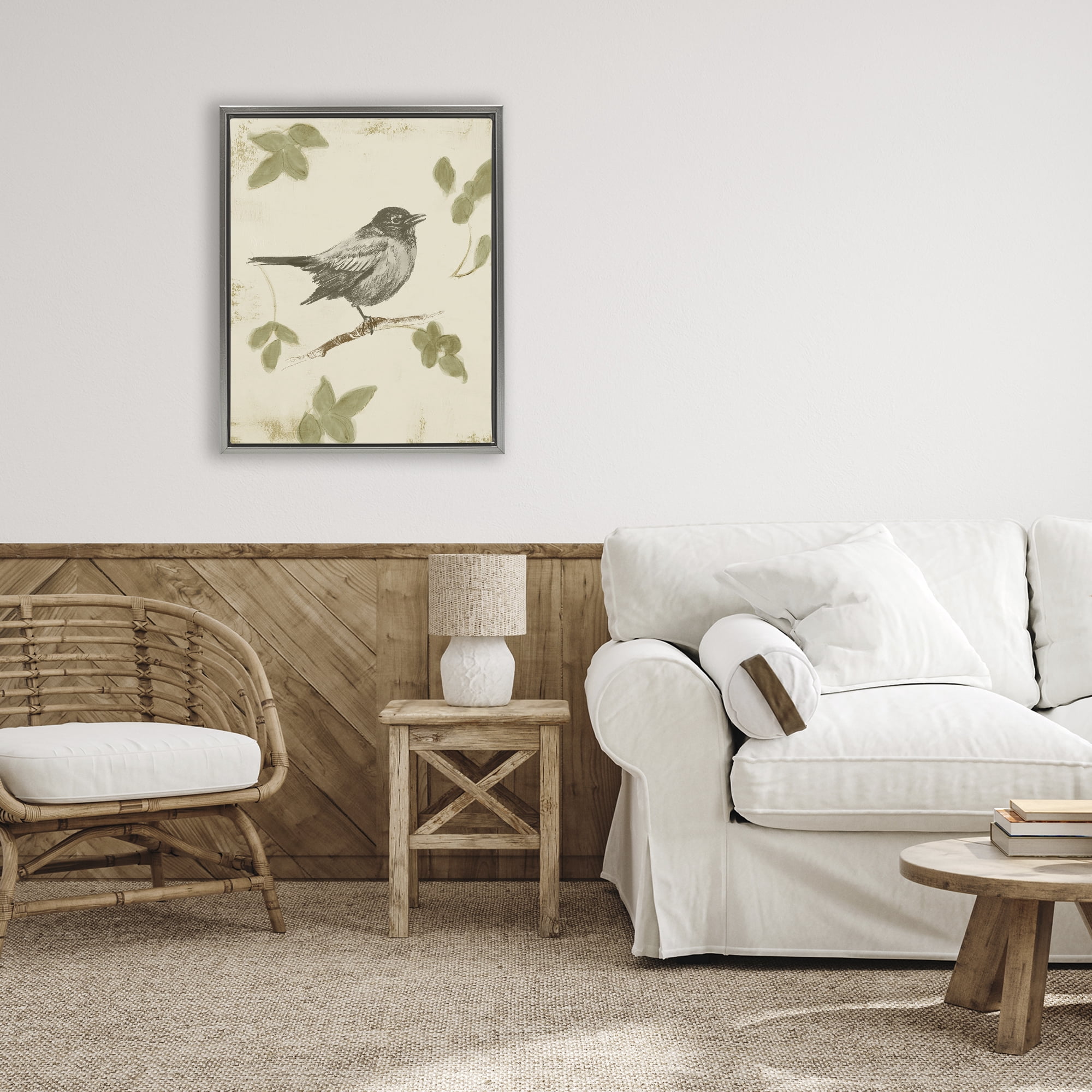 Stupell Industries Bird Scene over Neutral Gray Framed Floater Canvas Wall Art, design by Lanie Loreth
