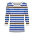 thumbnail image 5 of Women's 3/4 Length Sleeve T-Shirts Striped Print Crew Neck Trendy Tunic Tops Loose Casual Tees for Fall Spring (S, Blue 02), 5 of 5