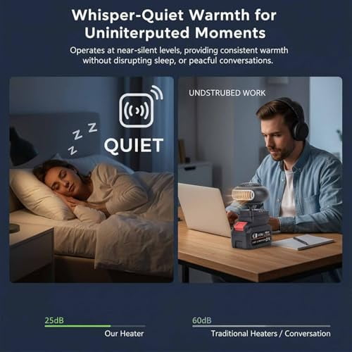 Battery Powered Heater, 2026 New Portable Heater Runs on Batteries, Battery Operated Heaters for Indoors Car Small Space, Rechargeable Anti Tilt Design, With Car Window Defrosting Function(1 battery)