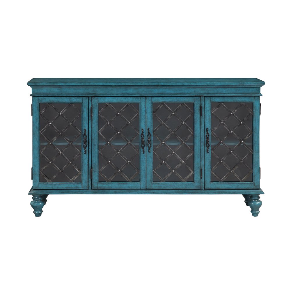 Hopkins Teal Blue Four Door Media Credenza