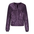thumbnail image 5 of purcolt Women's Sparkly Sequin Jacket Casual Zip Up Long Sleeve Glitter Cropped Jacket Spring Outerwear for Work Club Party, 5 of 7