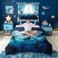 thumbnail image 2 of meiyoeat Cartoon Ocean Shark Twin Duvet Cover for Boys, Moonlight Undersea Animal Twin Bedding, Dark Blue, Blue Reversible, 2-Piece, 1 Duvet Cover and 1 Pillowcase, 2 of 6