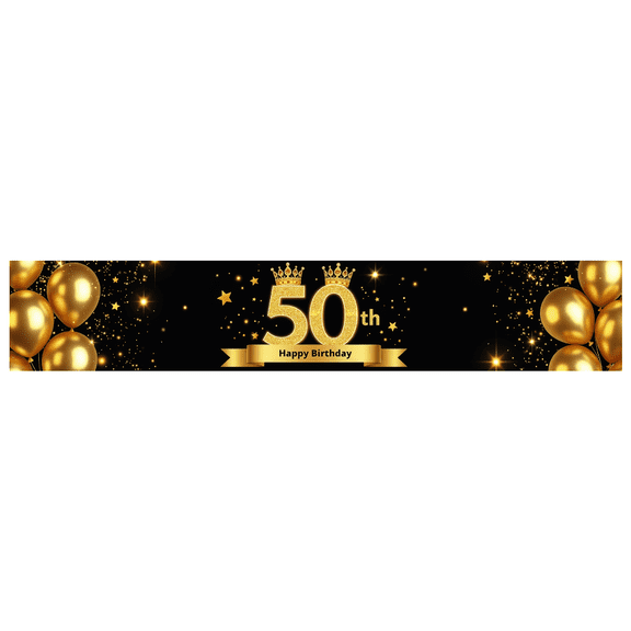 Black Background Glittery Golden Happy 50th Birthday Banner Balloons Crowns Cakes Stars Party Supplies Photography Props Birthday Decoration Decor Backdrop