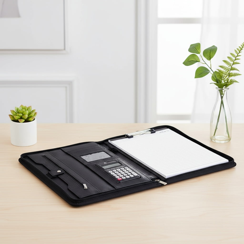 Leather Conference Folder Document Organiser Clipboard with Calculator Notepads