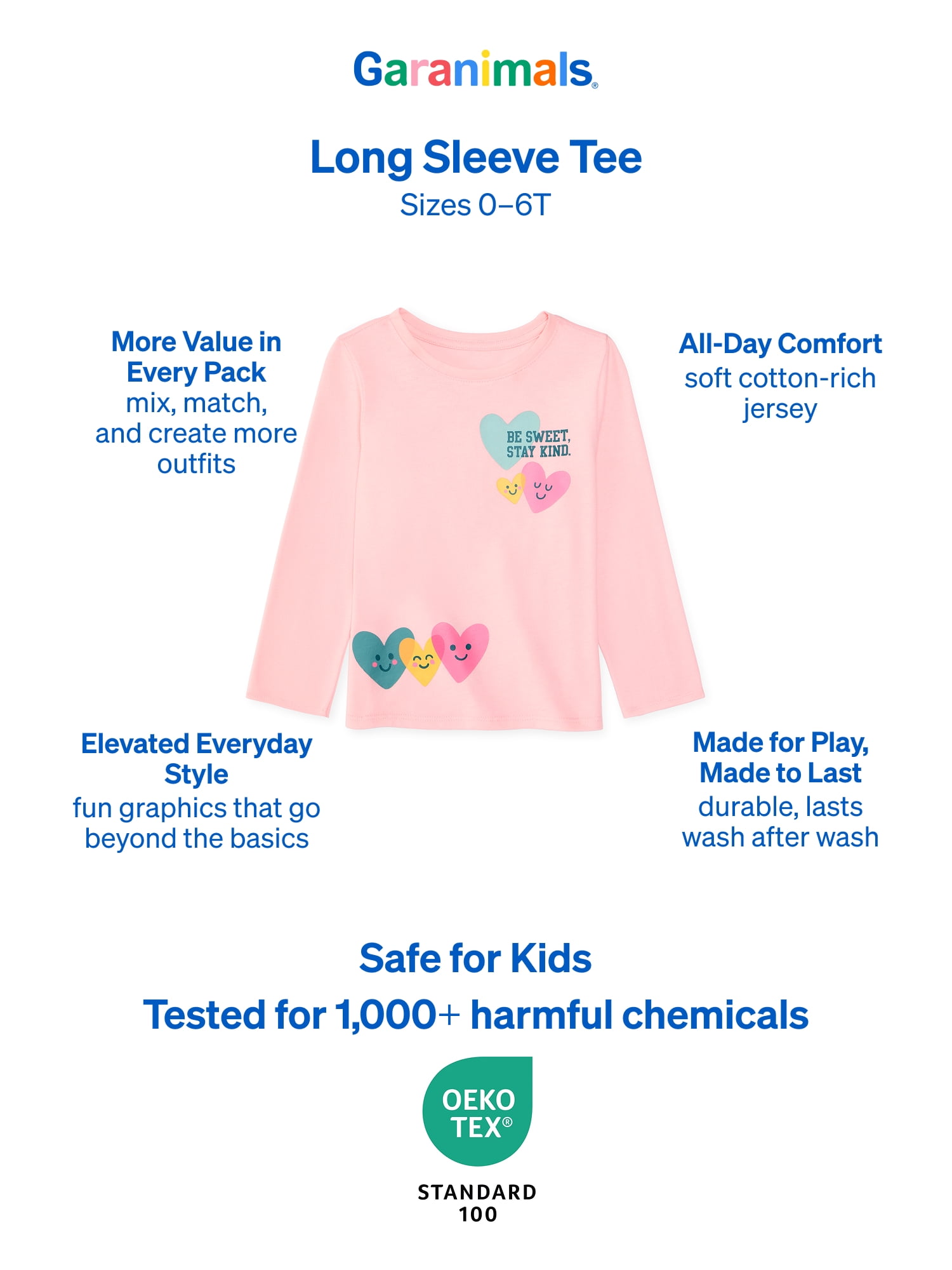 Garanimals Baby & Toddler Girl Long Sleeve Shirts, Single & 3-Pack, Sizes 0-6T