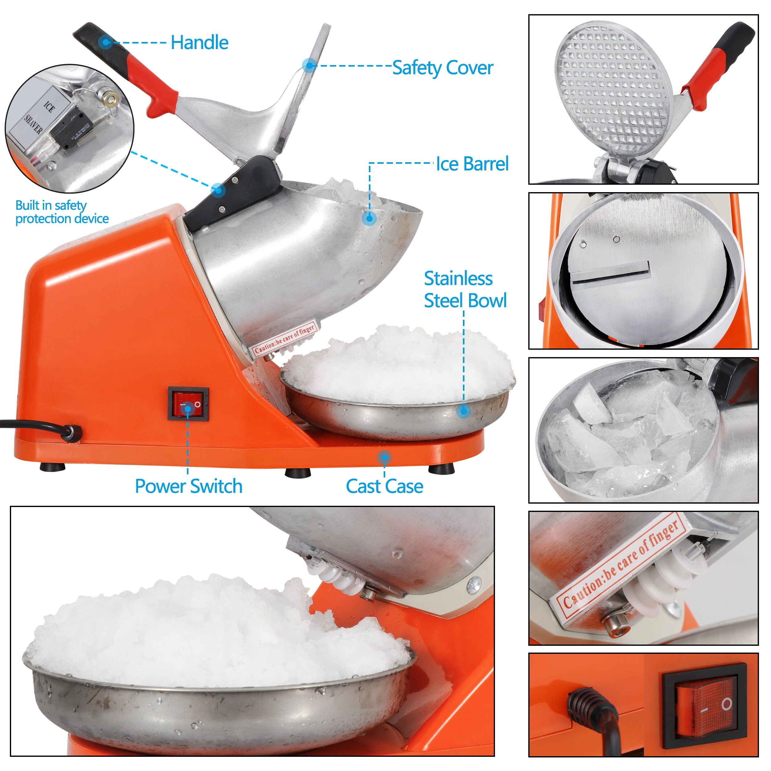 SuperDeal Ice Shaver Machine 300W Electric Ice Crusher Cold Drink Smoothie Making w/Bowl, Orange