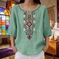 thumbnail image 6 of Women's T Shirts Solid Pleated Cotton Linen Top Casual Loose Fit Daily Shirts & Tees, 6 of 7
