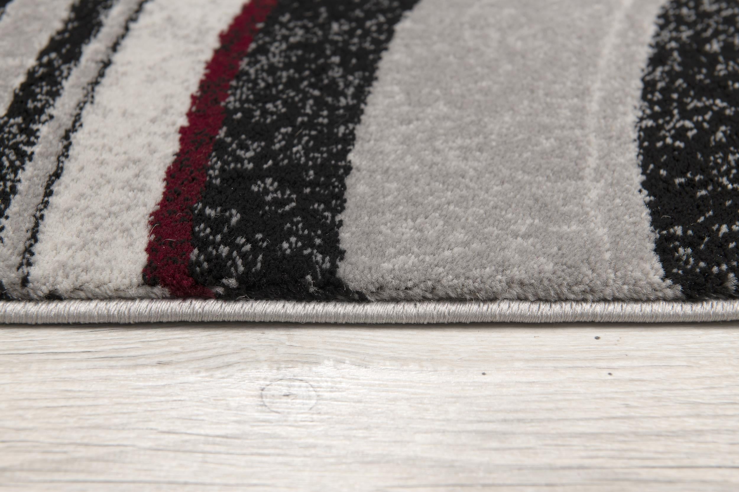 Tapis d'intérieur abstrait, motif branches, dimensions : 2' x 5' (taille exacte : 2'3" x 5'), gris et noir, lignes - Entrée, couloir, salle de bain et cuisine