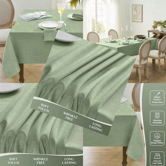 Linen Textured Rectangle Tablecloth Outdoor Waterproof Wipeable Farmhouse Burlap Table Cloth Stain Resistant Table Covers for Kitchen Dining Holiday Party 52 x 70 Sage Green