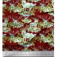 thumbnail image 1 of Soimoi Cotton Voile Fabric Red Berries,Holly Leaves & Reindeer Animal Printed Fabric 1 Yard 56 Inch Wide, 1 of 1