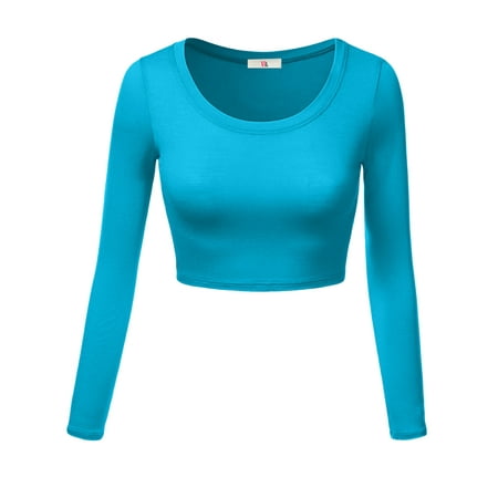 NYL Womens Crop Top Round Neck Basic Long Sleeve Crop Top - Made In USA ...