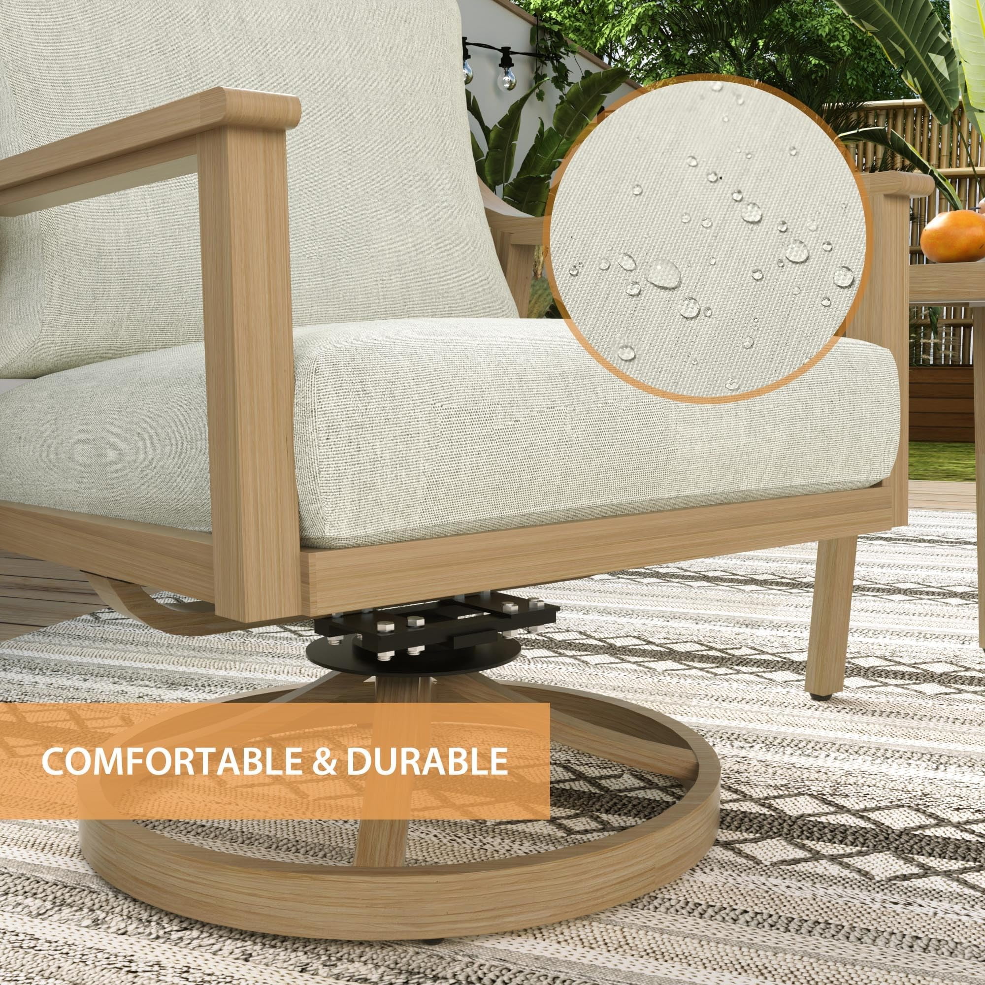 Patio Swivel Chair Outdoor Aluminum Armchair 360 Degree Rotating Sofa Chair with Thick Cushion Patio Seating for Deck Porch Backyard, Beige