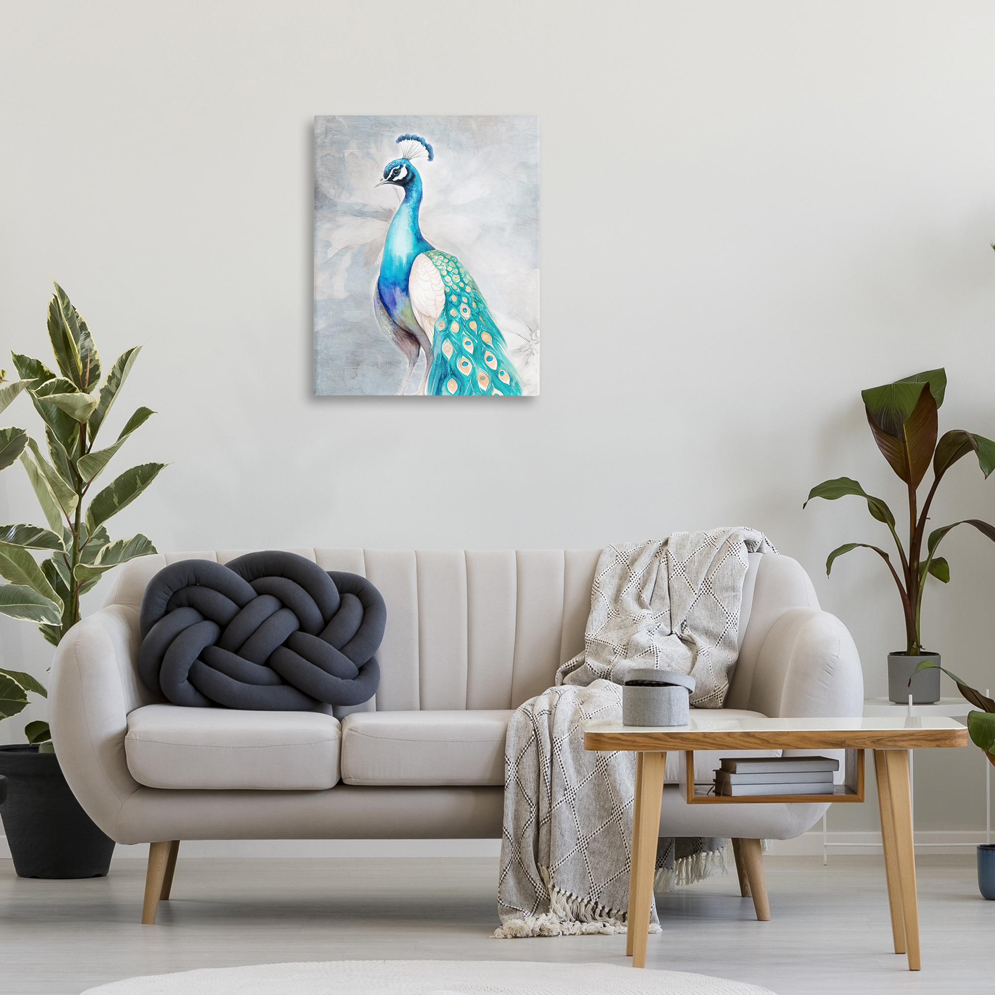 Stupell Industries Elegant Blue Peacock Animals Painting Wrapped Canvas Art Print Wall Art, 24 x 30