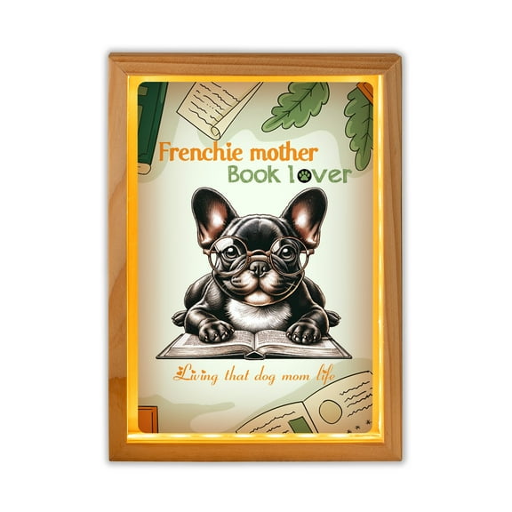 French Bulldog Frenchie Mother Book Lover Happy Mother's Day Acrylic Plaque with Wood Photo Frame Box Dog Lover Gifts Light Box - 03004
