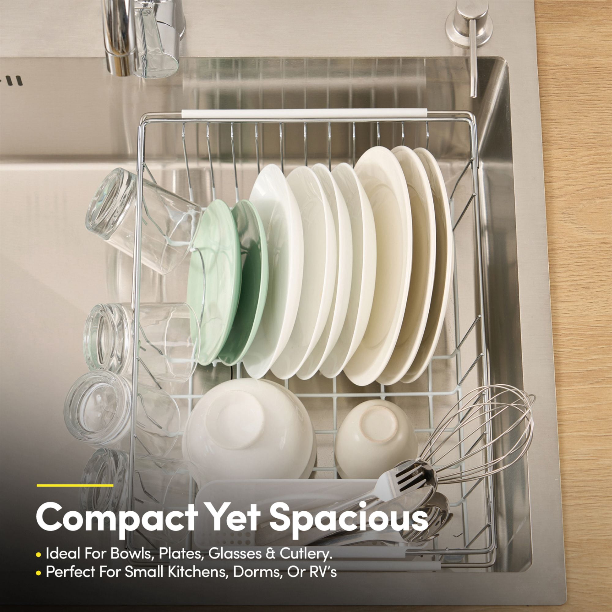 Expandable 2-Piece Over the Sink Space Saving Dish Drying Rack with Utensil Holder, White
