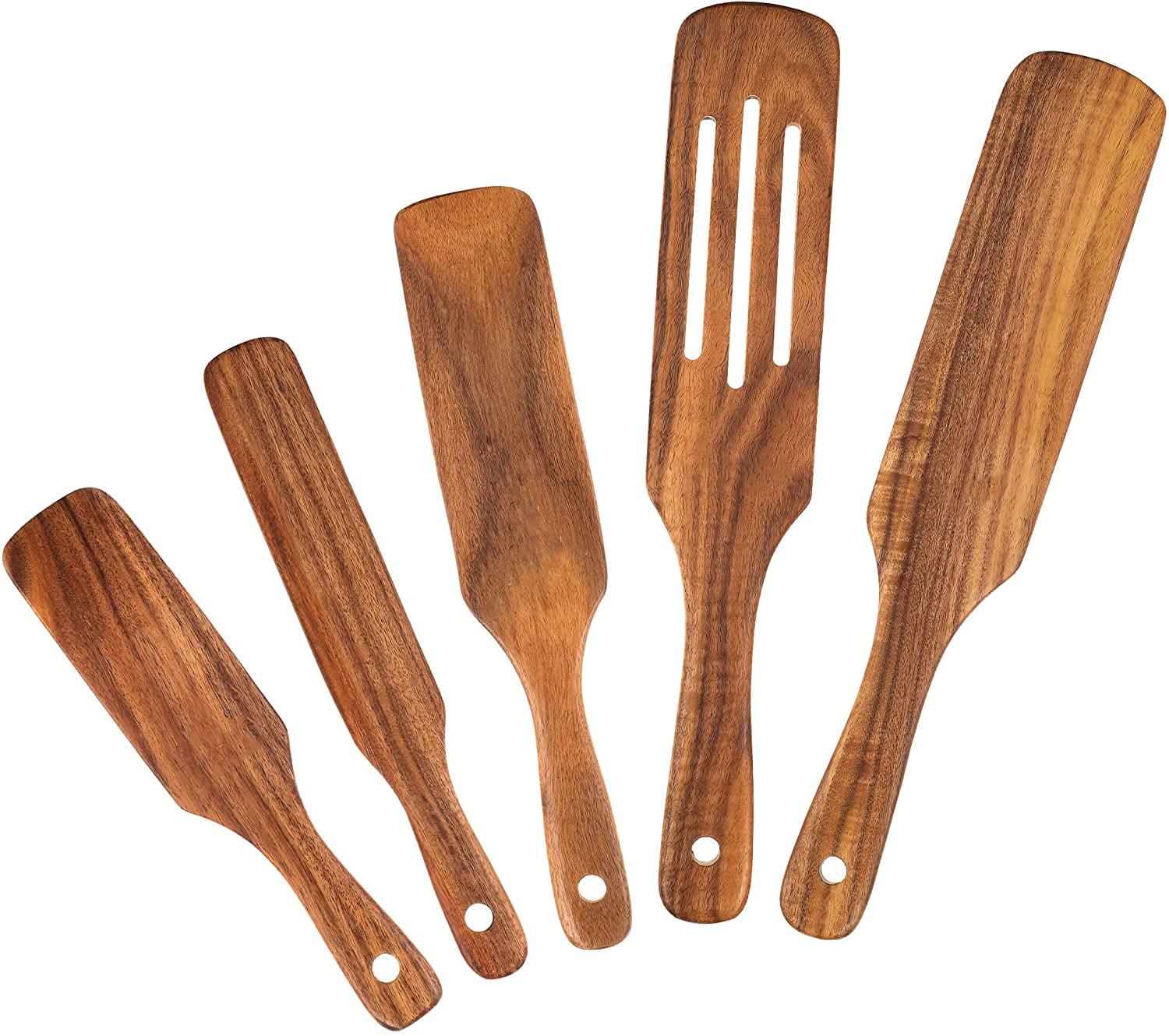 Wooden Spurtle Set,100% Natural Teak Spurtles Kitchen Tools 5Pcs Wooden Spatula Wooden Utensils for Cooking Wooden Kitchen Utensil Set Wooden Cooking Utensils Wooden Spoons for Cooking 