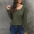 thumbnail image 4 of Womens Casual T-shirt Fashion Button V-Neck Tee Top Long Sleeves Shirts Top Summer Autumn T-shirt Slim-Fit Tee Shirts blue gray XXL, 4 of 5