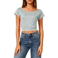 thumbnail image 4 of Open Back Crop Tops Women Short Sleeve Crew Neck T-Shirts Summer Casual Tee Going Out Blouses Plain Tshirts (XL, Gray), 4 of 8